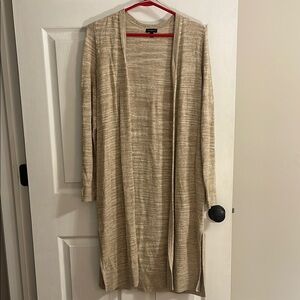 Talbots Long Open-Front Marled Beige Cardigan